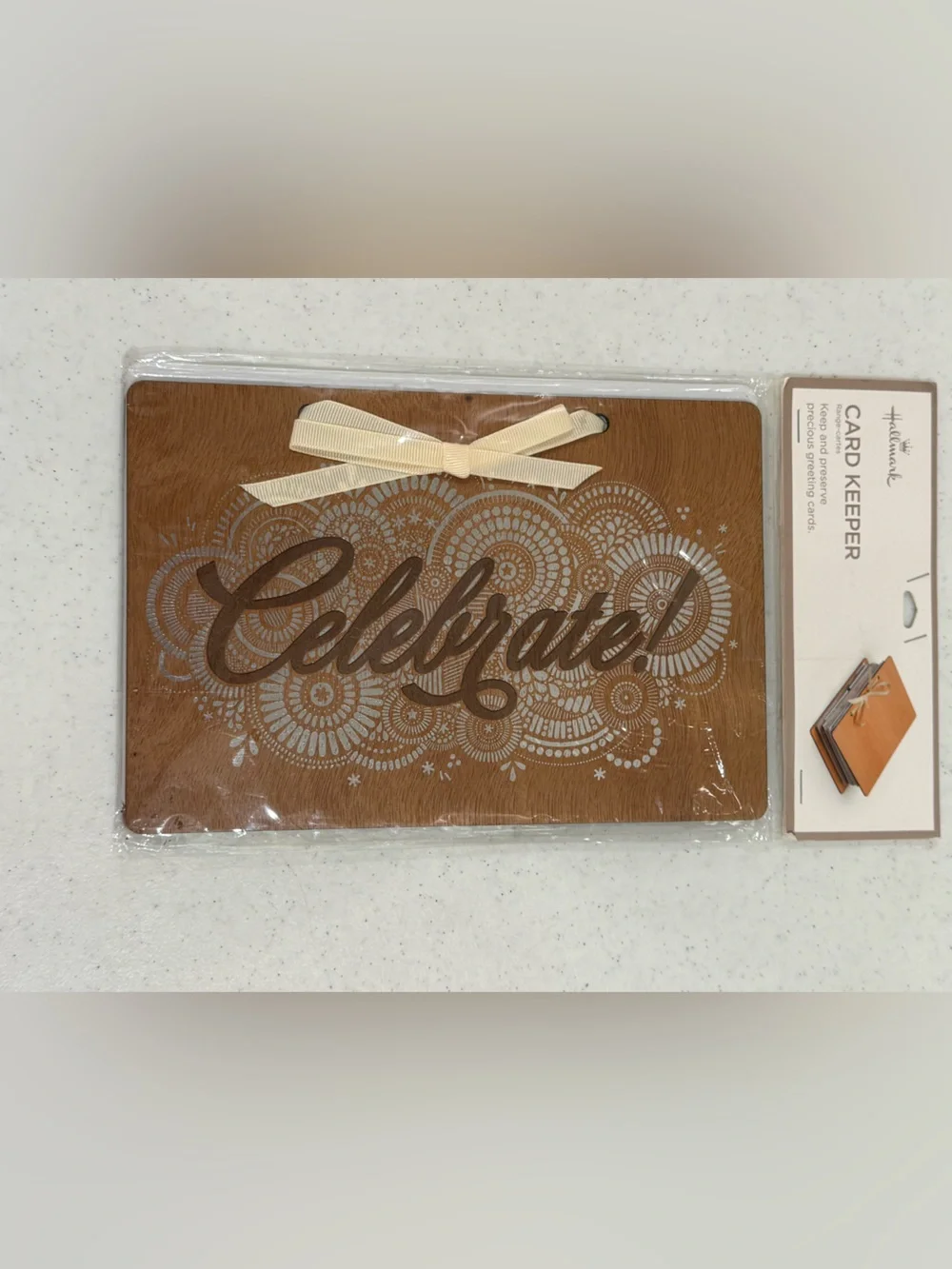 NEW Hallmark “ Celebrate “ Etched Card Keeper w/ Satin Ribbon